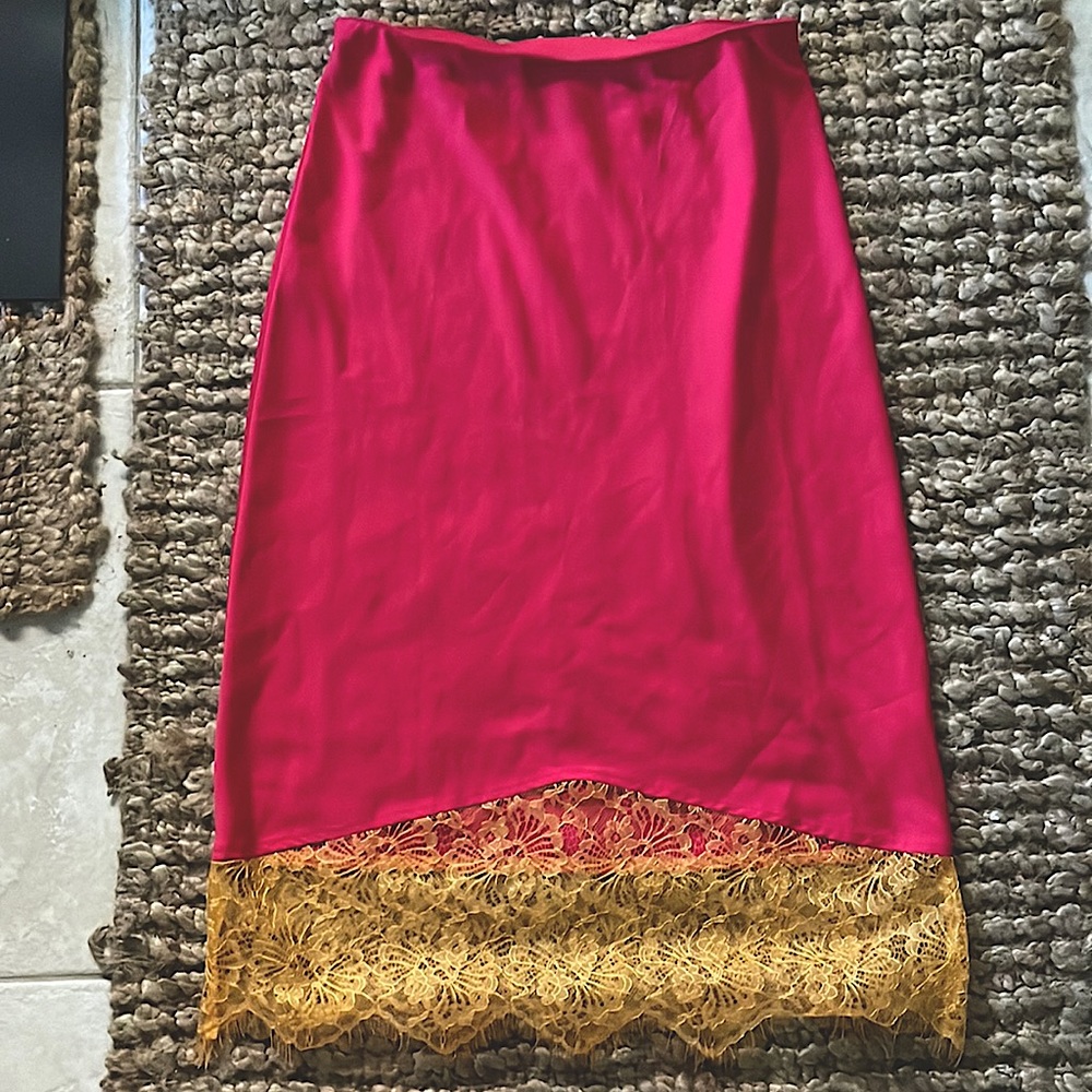 Satin hot pink skirt, with lace in a size large